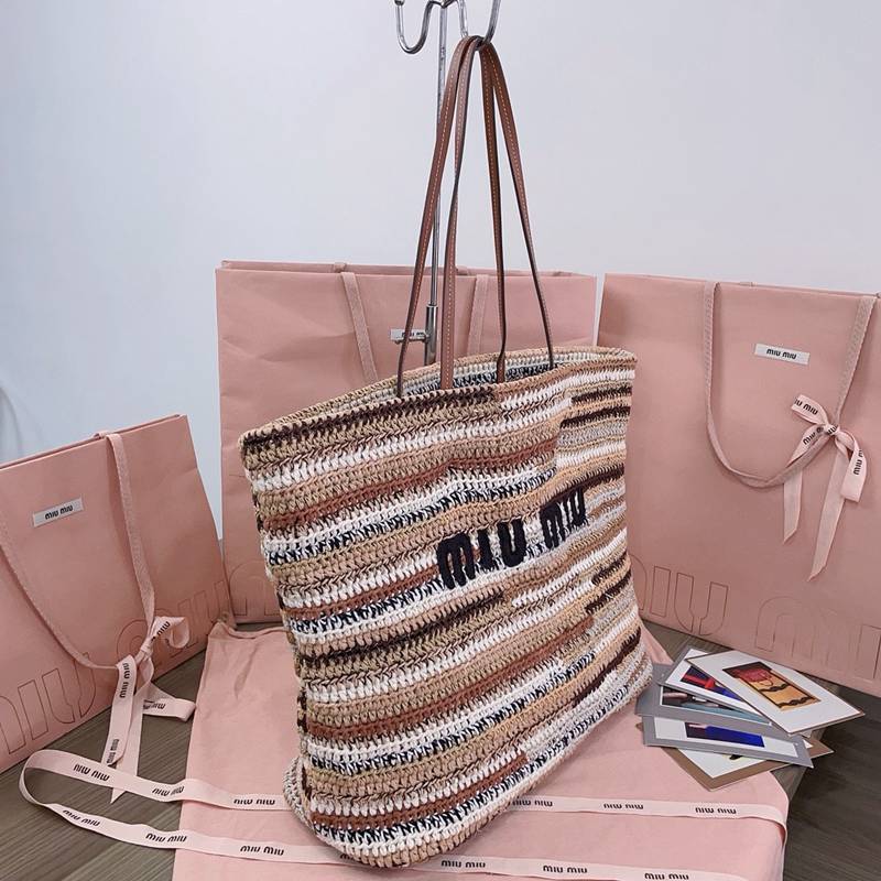 Miu Miu Striped Raffia Tote Bag — صورة 1
