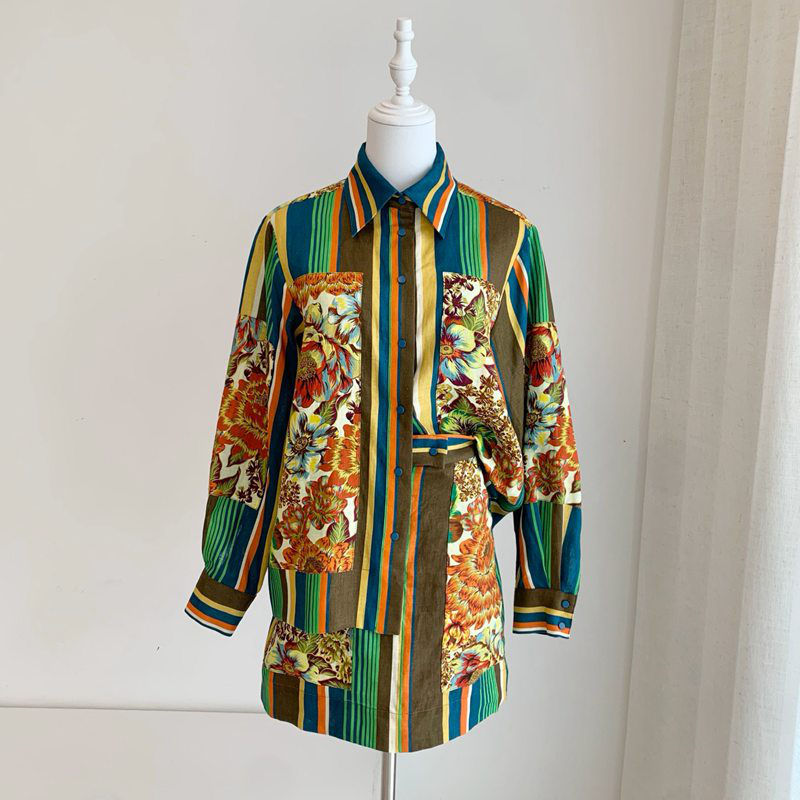 Alemais Patchwork Stripe Shirt and Skirt Set — صورة 1