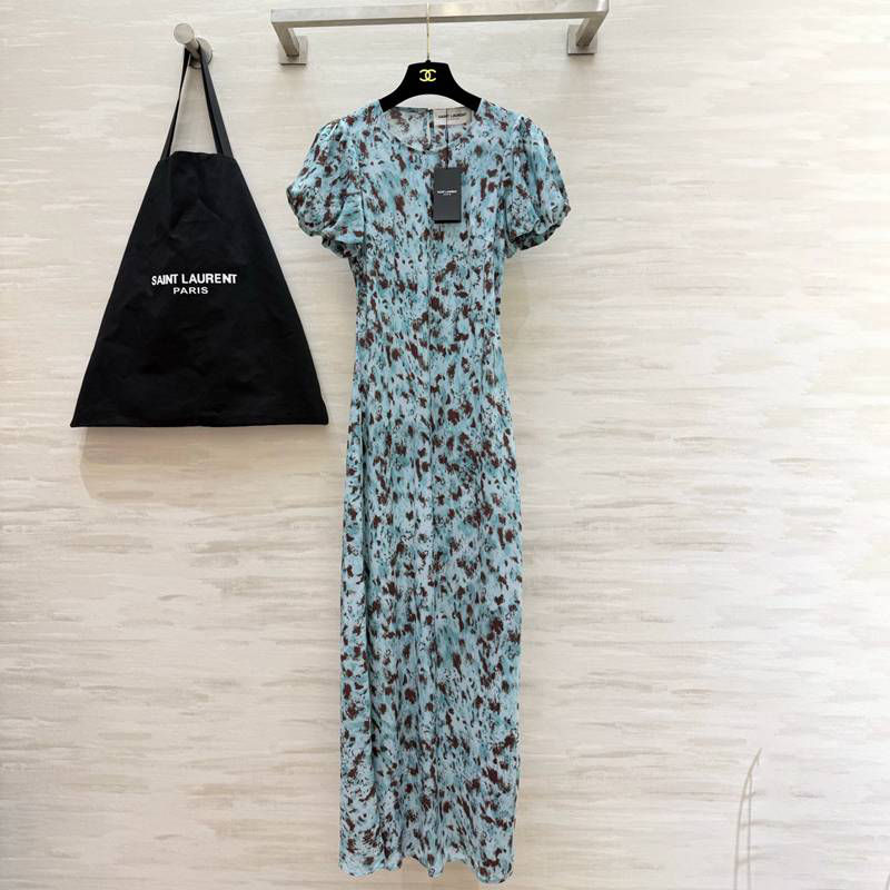 Saint Laurent Floral Puff-Sleeve Maxi Dress — صورة 1