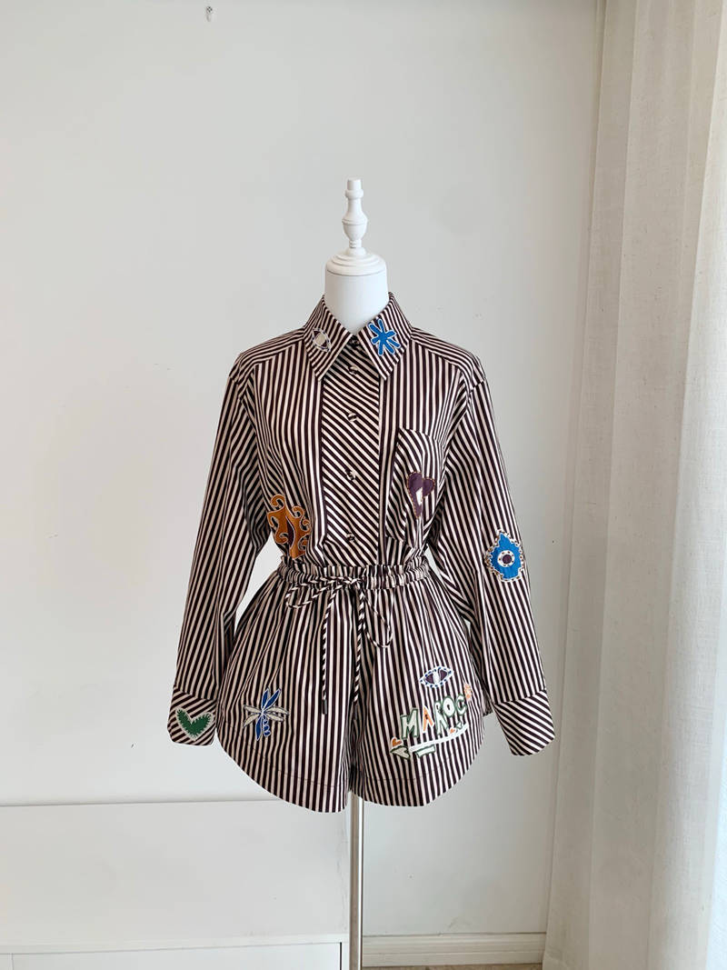 Alemais Embroidered Stripe Shirt and Shorts Set — صورة 1