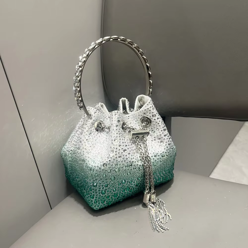 Crystal Drawstring Bucket Bag – Cool Tones — صورة 1